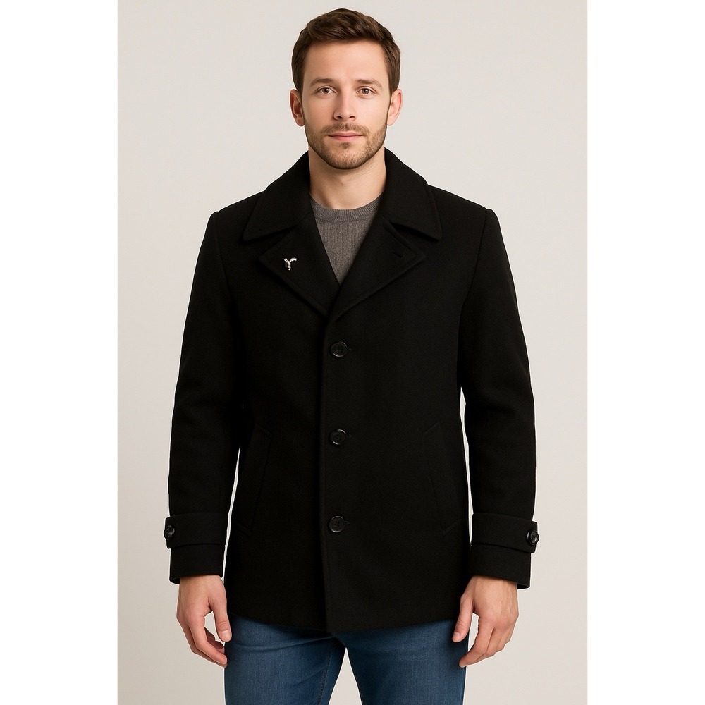 London Fog Black Wool Peacoat Jacket XL Lined Classic Button Front‎